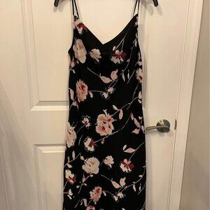 Black Floral Print A-Line Dress